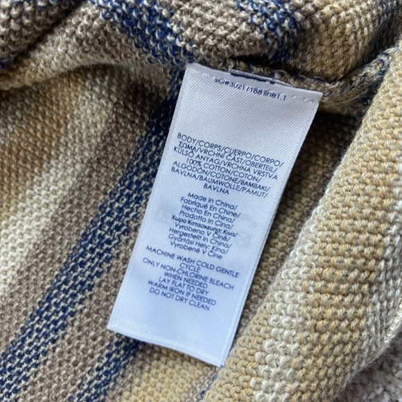 Chaps Ralph Lauren Womens Striped Sweater M Bell Sleeve Tan Beige Blue Southwest - Picture 6 of 7